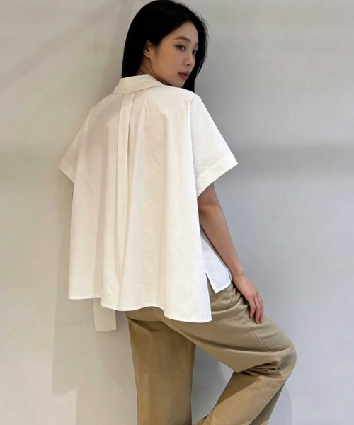 WESTSEA(ウエストシー)の「異素材切替 アシンメトリー ドット柄 半袖シャツブラウス(シャツ/ブラウス・レディース・ホワイト系その他/ブラック/ブラック系その他/ホワイト・FREE)」の8枚目の写真
