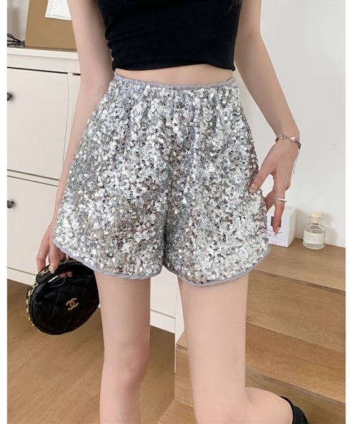 inst.ALL(インストール)の「グリッタースパンコールショートパンツ(その他パンツ・レディース・ブラック/ホワイト/シルバー・M)」の1枚目の写真
