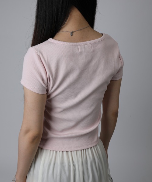 HOOK(フック)の「HOOK for girls 胸元デザイン × ハートスタッズプリント クロップド 半袖 Tシャツ (SS)(Tシャツ/カットソー・レディース・ピンク/グレー/ホワイト・FREE)」の15枚目の写真
