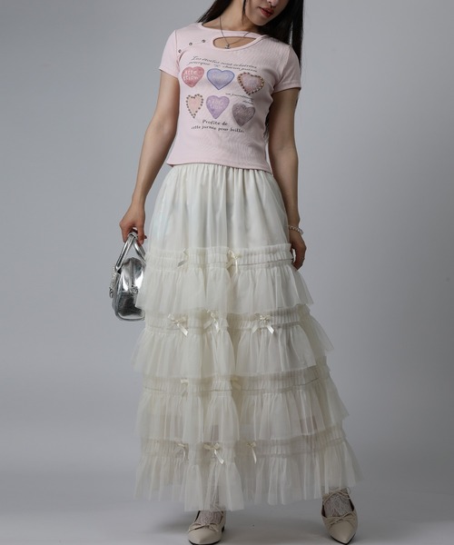 HOOK(フック)の「HOOK for girls 胸元デザイン × ハートスタッズプリント クロップド 半袖 Tシャツ (SS)(Tシャツ/カットソー・レディース・ピンク/グレー/ホワイト・FREE)」の13枚目の写真