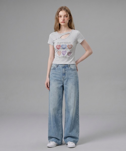 HOOK(フック)の「HOOK for girls 胸元デザイン × ハートスタッズプリント クロップド 半袖 Tシャツ (SS)(Tシャツ/カットソー・レディース・ピンク/グレー/ホワイト・FREE)」の17枚目の写真