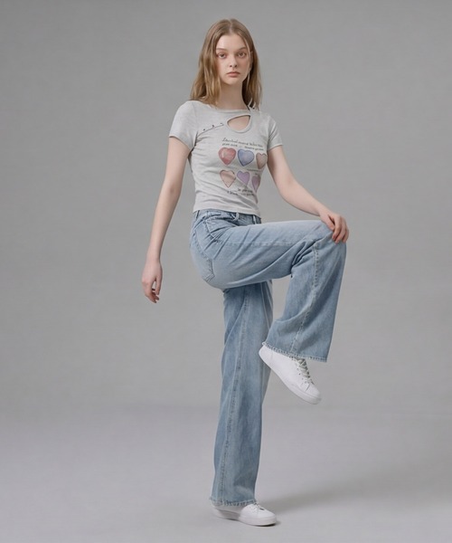 HOOK(フック)の「HOOK for girls 胸元デザイン × ハートスタッズプリント クロップド 半袖 Tシャツ (SS)(Tシャツ/カットソー・レディース・ピンク/グレー/ホワイト・FREE)」の19枚目の写真