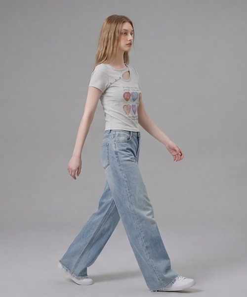 HOOK(フック)の「HOOK for girls 胸元デザイン × ハートスタッズプリント クロップド 半袖 Tシャツ (SS)(Tシャツ/カットソー・レディース・ピンク/グレー/ホワイト・FREE)」の20枚目の写真