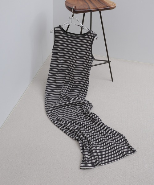select MOCA(セレクトモカ)の「ボーダータンクトップロングワンピース(ワンピース・レディース・グレー/チャコールグレー・LARGE/MEDIUM)」の14枚目の写真