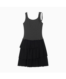 SHIRRING LAYERED DRESS, CHARCOAL