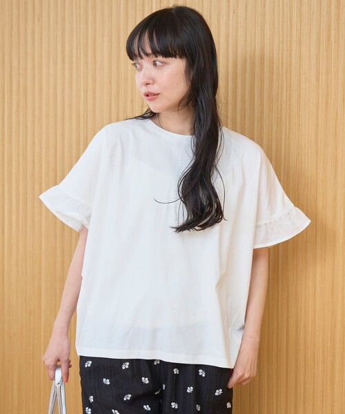coen(コーエン)の「布帛ドッキング 袖フリルカットソー(Tシャツ/カットソー・レディース・レッド/ブラック/ダークグレー/オフホワイト・M/L)」の12枚目の写真