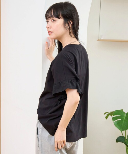 coen(コーエン)の「布帛ドッキング 袖フリルカットソー(Tシャツ/カットソー・レディース・レッド/ブラック/ダークグレー/オフホワイト・M/L)」の5枚目の写真