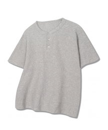 DE GRAND MATIN（ディグランドマーティン）の「Waffle Henley-neck T-shirt_Melange Grey（Tシャツ/カットソー）」
