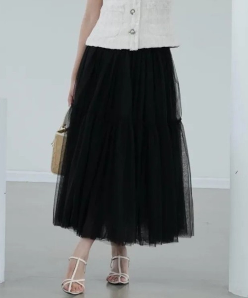 BIRTHDAY BASH(バースデイバッシュ)の「CHIFFON TIERED VOLUME SKIRT(シフォンティアードボリュームスカート)(スカート・レディース・ブラック・MEDIUM/SMALL)」の1枚目の写真
