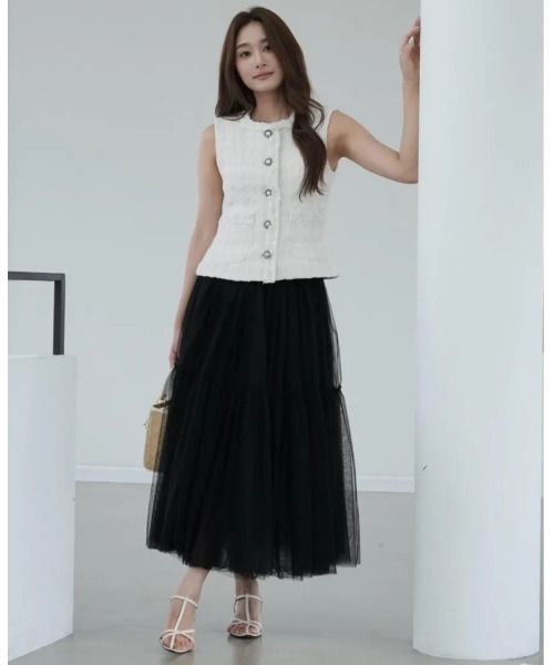 BIRTHDAY BASH(バースデイバッシュ)の「CHIFFON TIERED VOLUME SKIRT(シフォンティアードボリュームスカート)(スカート・レディース・ブラック・MEDIUM/SMALL)」の2枚目の写真