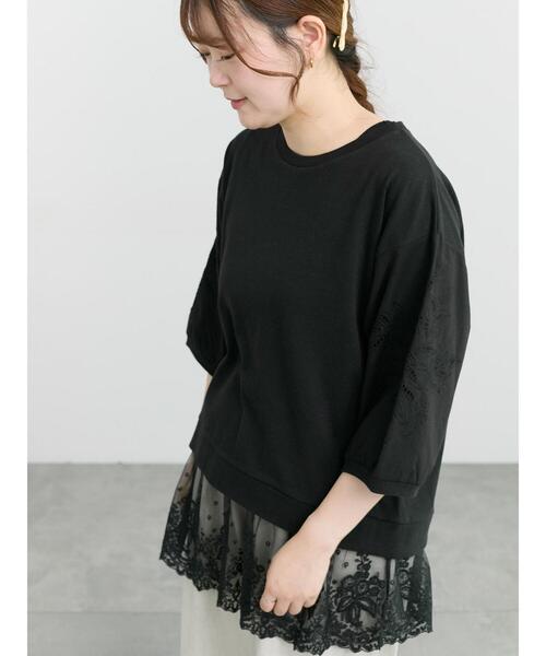 Samansa Mos2(サマンサ モスモス)の「袖カットワークプルオーバー(Tシャツ/カットソー・レディース・グリーン/ブラック/シルバーグレー/オフホワイト・F)」の11枚目の写真
