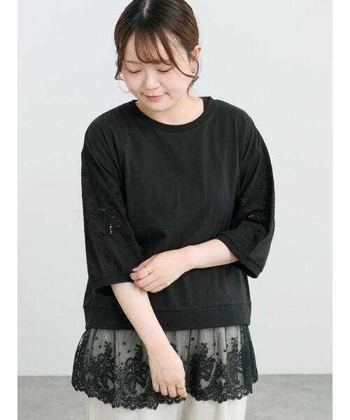 Samansa Mos2(サマンサ モスモス)の「袖カットワークプルオーバー(Tシャツ/カットソー・レディース・グリーン/ブラック/シルバーグレー/オフホワイト・F)」の2枚目の写真