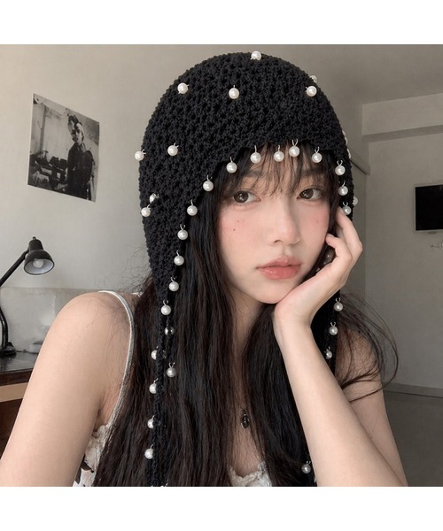 Bls】【ZA】【Bling Leads】ﾊﾟｰﾙ ｸﾛｼｪﾎﾞﾝﾈｯﾄ（ニットキャップ/ビーニー