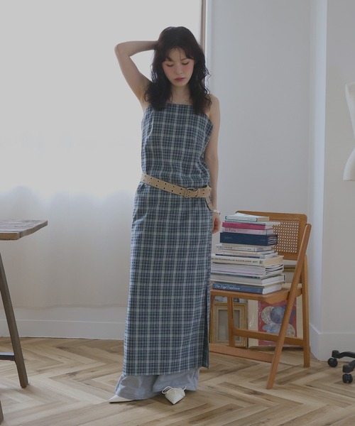 Mili affinity(ミリアフィニティー)の「チェックキャミワンピース(ワンピース・レディース・ブラック/ブルー/ボルドー/ブラウン・FREE)」の3枚目の写真
