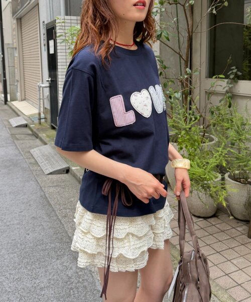 w closet(ダブルクローゼット)の「LOVE Tシャツ(Tシャツ/カットソー・レディース・ネイビー/レッド/サックスブルー/アイボリー・FREE)」の12枚目の写真