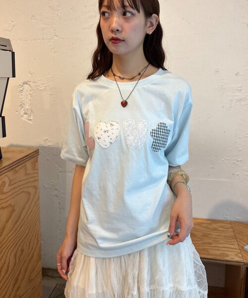 w closet(ダブルクローゼット)の「LOVE Tシャツ(Tシャツ/カットソー・レディース・ネイビー/レッド/サックスブルー/アイボリー・FREE)」の17枚目の写真