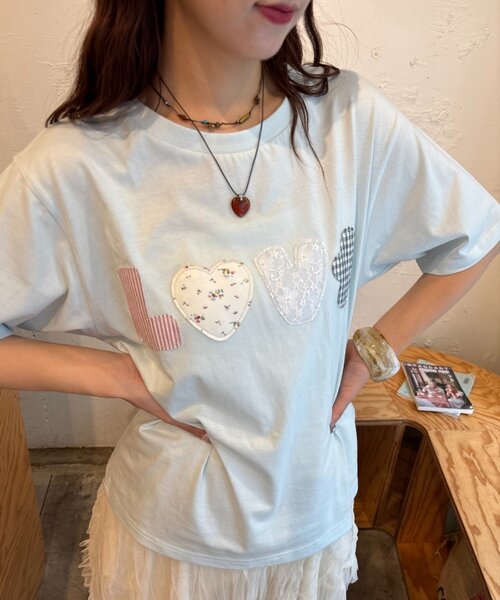 w closet(ダブルクローゼット)の「LOVE Tシャツ(Tシャツ/カットソー・レディース・ネイビー/レッド/サックスブルー/アイボリー・FREE)」の8枚目の写真