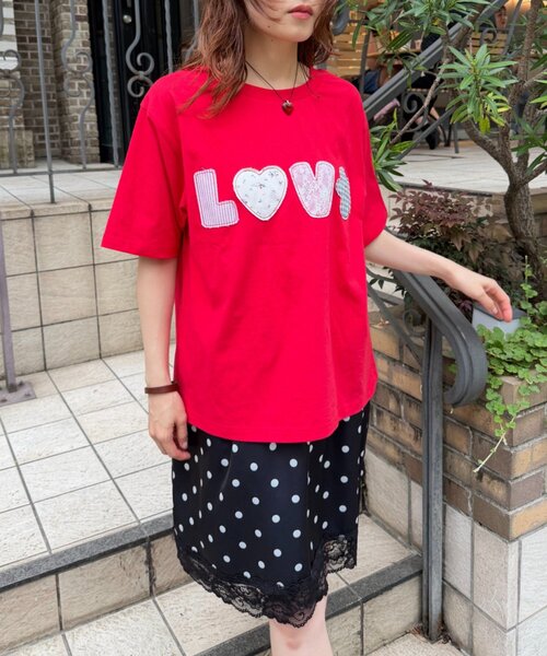 w closet(ダブルクローゼット)の「LOVE Tシャツ(Tシャツ/カットソー・レディース・ネイビー/レッド/サックスブルー/アイボリー・FREE)」の5枚目の写真