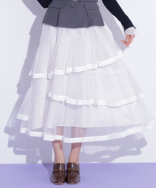 JILL by JILL STUART(ジルバイジルスチュアート)の「裾パイピングチュールスカート(スカート・レディース・ブラウン/ピンク/ホワイト・FREE)」の2枚目の写真