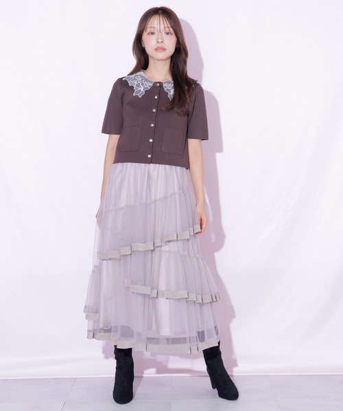JILL by JILL STUART(ジルバイジルスチュアート)の「裾パイピングチュールスカート(スカート・レディース・ブラウン/ピンク/ホワイト・FREE)」の4枚目の写真