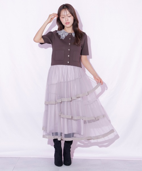 JILL by JILL STUART(ジルバイジルスチュアート)の「裾パイピングチュールスカート(スカート・レディース・ブラウン/ピンク/ホワイト・FREE)」の6枚目の写真