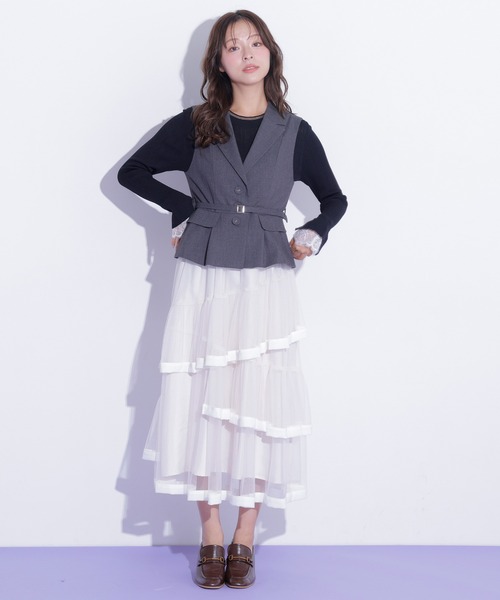 JILL by JILL STUART(ジルバイジルスチュアート)の「裾パイピングチュールスカート(スカート・レディース・ブラウン/ピンク/ホワイト・FREE)」の8枚目の写真
