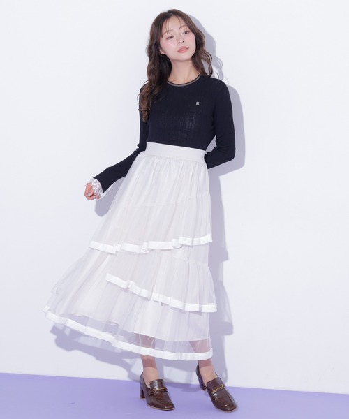 JILL by JILL STUART(ジルバイジルスチュアート)の「裾パイピングチュールスカート(スカート・レディース・ブラウン/ピンク/ホワイト・FREE)」の11枚目の写真