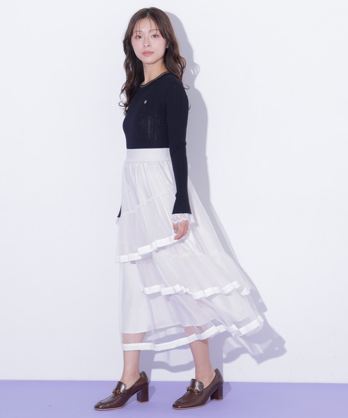 JILL by JILL STUART(ジルバイジルスチュアート)の「裾パイピングチュールスカート(スカート・レディース・ブラウン/ピンク/ホワイト・FREE)」の12枚目の写真