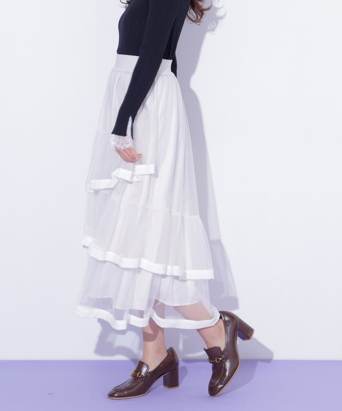 JILL by JILL STUART(ジルバイジルスチュアート)の「裾パイピングチュールスカート(スカート・レディース・ブラウン/ピンク/ホワイト・FREE)」の13枚目の写真