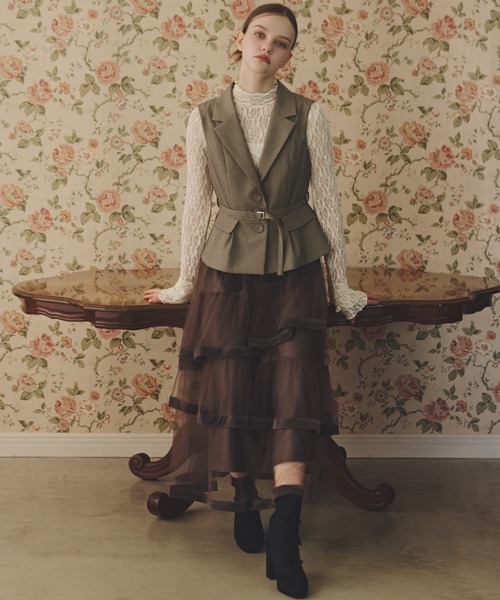 JILL by JILL STUART(ジルバイジルスチュアート)の「裾パイピングチュールスカート(スカート・レディース・ブラウン/ピンク/ホワイト・FREE)」の14枚目の写真