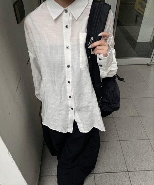 goocy（グーシー）の「袖ボリュームシアーシャツ（シャツ/ブラウス・レディース・ブラック/ブルー/アイボリー/ブラウン・FREE）」の12枚目の写真