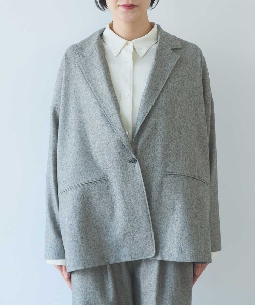 yuni（ユニ　）の「先染washable wool oversized tailored jacket（テーラードジャケット・レディース・グレー・FREE）」の12枚目の写真