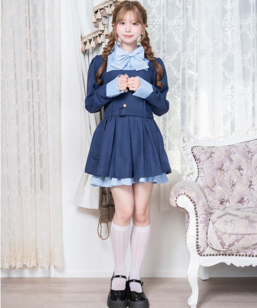 Mejoul(メジュール)の「【2026秋冬新作】ボウタイリボンシャツドッキングプリーツ切替ミニワンピース(ワンピース・レディース・ブルー/ピンク・F)」の13枚目の写真