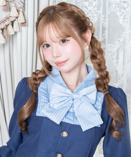 Mejoul(メジュール)の「【2026秋冬新作】ボウタイリボンシャツドッキングプリーツ切替ミニワンピース(ワンピース・レディース・ブルー/ピンク・F)」の12枚目の写真