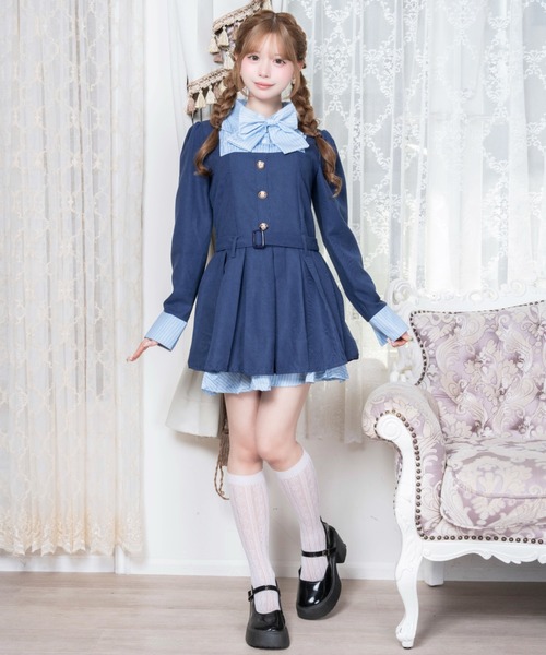 Mejoul(メジュール)の「【2026秋冬新作】ボウタイリボンシャツドッキングプリーツ切替ミニワンピース(ワンピース・レディース・ブルー/ピンク・F)」の20枚目の写真