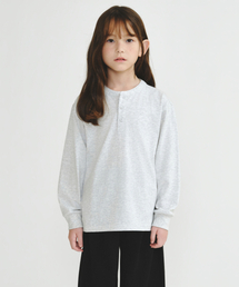 リップカフスヘンリーネック長袖Tシャツ[メランジライトグレー]