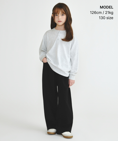 MUSINSA STANDARD KIDS（ムシンサスタンダードキッズ）の「リップカフスヘンリーネック長袖Tシャツ[メランジライトグレー]（Tシャツ/カットソー・レディース・その他・120/150/140/130/160）」の2枚目の写真