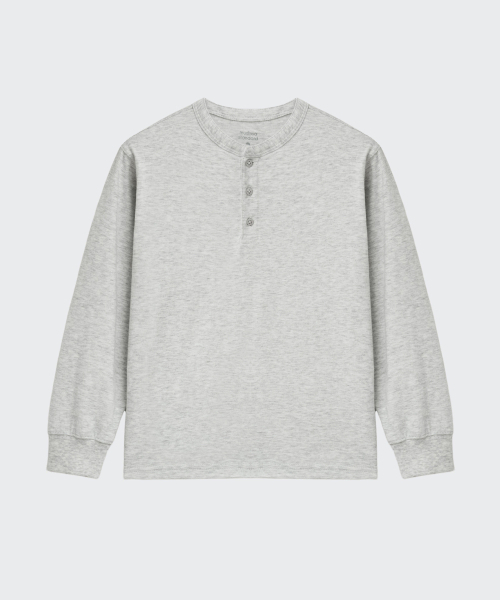 MUSINSA STANDARD KIDS（ムシンサスタンダードキッズ）の「リップカフスヘンリーネック長袖Tシャツ[メランジライトグレー]（Tシャツ/カットソー・レディース・その他・120/150/140/130/160）」の3枚目の写真
