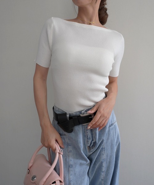 Rashik(ラシク)の「【Rashik】リブボートネックプルオーバー(Tシャツ/カットソー・レディース・ホワイト/ライトイエロー/ブラック/ピンク・FREE)」の2枚目の写真