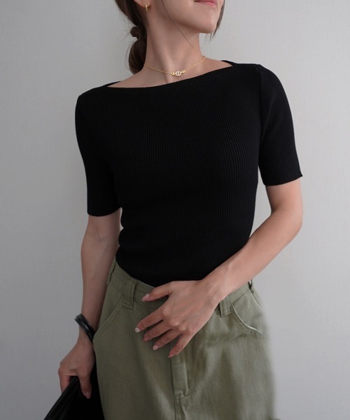 Rashik(ラシク)の「【Rashik】リブボートネックプルオーバー(Tシャツ/カットソー・レディース・ホワイト/ライトイエロー/ブラック/ピンク・FREE)」の3枚目の写真