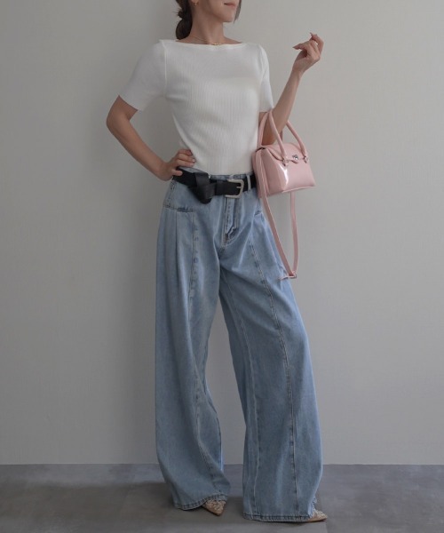Rashik(ラシク)の「【Rashik】リブボートネックプルオーバー(Tシャツ/カットソー・レディース・ホワイト/ライトイエロー/ブラック/ピンク・FREE)」の19枚目の写真