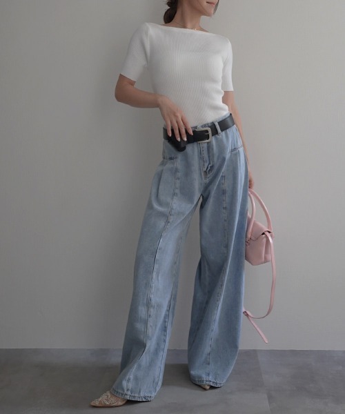 Rashik(ラシク)の「【Rashik】リブボートネックプルオーバー(Tシャツ/カットソー・レディース・ホワイト/ライトイエロー/ブラック/ピンク・FREE)」の16枚目の写真