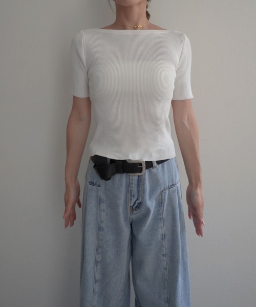 Rashik(ラシク)の「【Rashik】リブボートネックプルオーバー(Tシャツ/カットソー・レディース・ホワイト/ライトイエロー/ブラック/ピンク・FREE)」の9枚目の写真