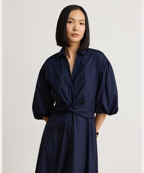 LAUREN RALPH LAUREN（ローレン ラルフ ローレン）の「ツイストフロント バブルスリーブ シャツドレス（シャツワンピース・レディース・ネイビー系1・2/0/4/6/00）」の3枚目の写真