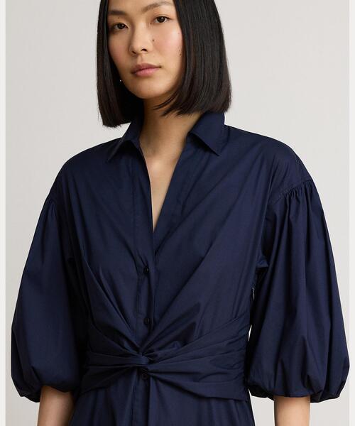 LAUREN RALPH LAUREN（ローレン ラルフ ローレン）の「ツイストフロント バブルスリーブ シャツドレス（シャツワンピース・レディース・ネイビー系1・2/0/4/6/00）」の5枚目の写真