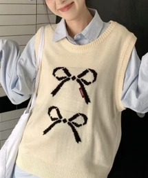 リボン柄ニットベスト