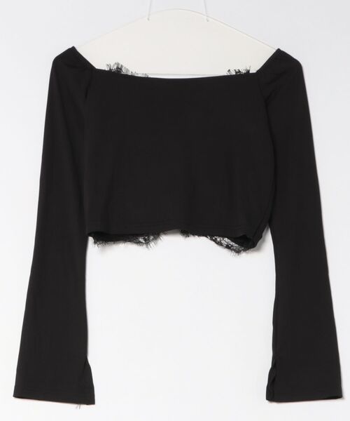 merrylatte(メリーラテ)の「レース Vネック クロップドトップス 長袖 ギャザー ショート丈(Tシャツ/カットソー・レディース・ブラック/ホワイト・FREE)」の10枚目の写真