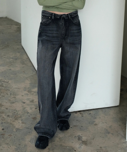 WAARFORWOMAN(ワール・フォー・ウーマン)の「W1161 ターンオーバーワイドパンツ_ブラック(デニムパンツ・レディース・その他・MEDIUM/LARGE/SMALL)」の8枚目の写真