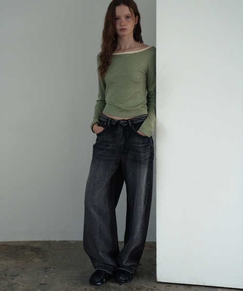 WAARFORWOMAN(ワール・フォー・ウーマン)の「W1161 ターンオーバーワイドパンツ_ブラック(デニムパンツ・レディース・その他・MEDIUM/LARGE/SMALL)」の3枚目の写真