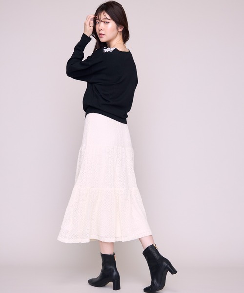 MISCH MASCH(ミッシュマッシュ)の「2026秋冬新作 フラワーレースネックニット(ニット/セーター・レディース・ベージュ/ピンク/ブラック・フリ-)」の18枚目の写真